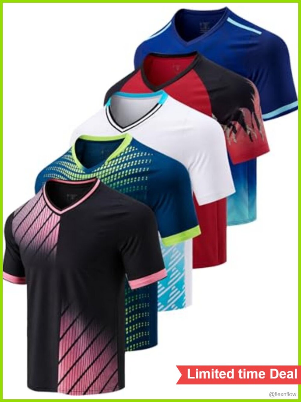 5 Pack Men's V-Neck Dry Fit Athletic T-Shirts Short Sleeve Workout Gym Tees